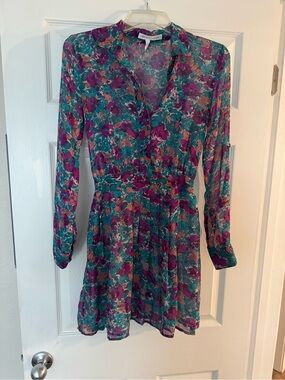 BCBGeneration Teal & Purple Floral Long Sleeve Mini Dress